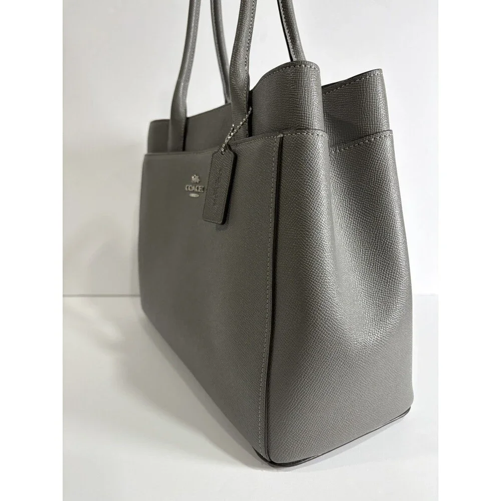 COACH Casey F31474 Tote Bag Purse Gray Durable Crossgrain Leather Large Logo